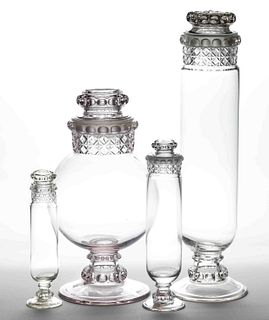 MASCOTTE PRESSED GLASS APOTHECARY JARS, LOT OF FOUR