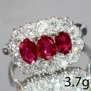 RUBY AND DIAMOND TRIPLE CLUSTER RING