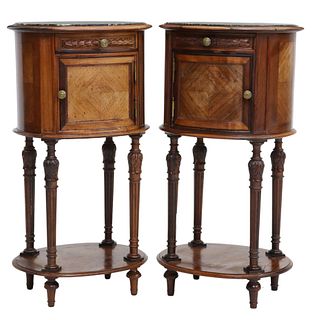 (2) FRENCH LOUIS XVI STYLE MARBLE-TOP BEDSIDE CABINETS