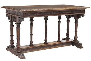 FRENCH RENAISSANCE REVIVAL CARVED WALNUT LIBRARY TABLE