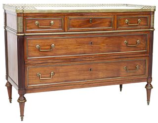 FRENCH LOUIS XVI STYLE MARBLE-TOP MAHOGANY COMMODE, 19TH C.