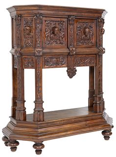 FRENCH GOTHIC STYLE CARVED WALNUT CREDENCE CUPBOARD