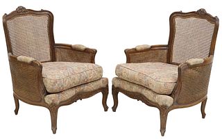 (2) FRENCH LOUIS XV STYLE CANED & UPHOLSTERED BERGERES