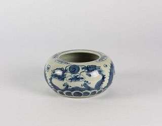 A Chinese blue and white dragon brush washer, 19th Century
