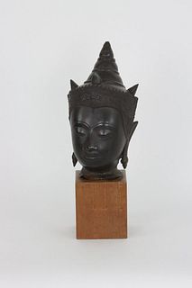 A bronze Crowned Buddha head Ayutthaya Kingdom, First half 20th Century