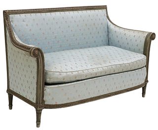 FRENCH LOUIS XVI STYLE PAINTED & UPHOLSTERED SETTEE SOFA