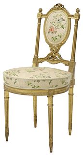 FRENCH LOUIS XVI STYLE UPHOLSTERED GILTWOOD CHAIR