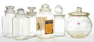 ASSORTED APOTHECARY / DRUG STORE JARS, LOT OF SIX