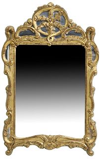 FRENCH LOUIS XVI STYLE PAINTED & GILTWOOD MIRROR, 40" X 25.5"