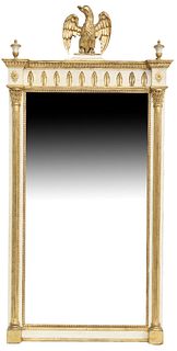 NEOCLASSICAL STYLE PARCEL GILT & PAINTED MIRROR, 56" X 28"