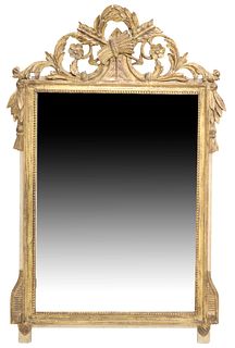 FRENCH LOUIS XVI STYLE PAINTED & GILTWOOD MIRROR, 48" X 31"