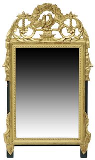 FRENCH LOUIS XVI STYLE PAINTED & GILTWOOD MIRROR, 44.5" X 26"