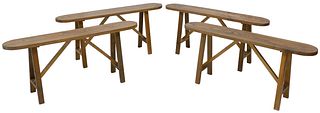(4) SMALL FRENCH PROVINCIAL OAK TRESTLE BENCHES