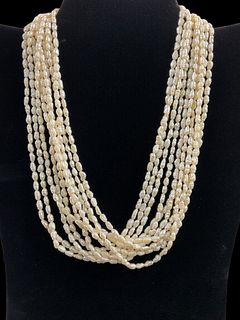 10 Strand Freshwater Pearl Necklace with a 14 kt Yellow Gold Clasp