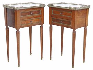 (2) FRENCH LOUIS XVI STYLE MARBLE-TOP MAHOGANY NIGHTSTANDS