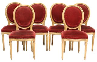 (6)  FRENCH LOUIS XVI STYLE UPHOLSTERED DINING CHAIRS