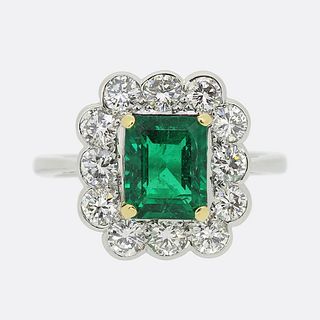 Platinum Zambian Emerald and Diamond Cluster Ring