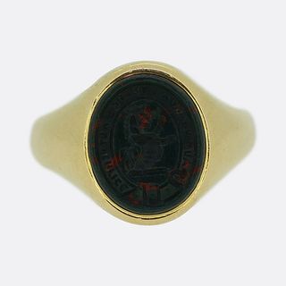 18k Art Deco Oval Bloodstone Intaglio Signet Ring