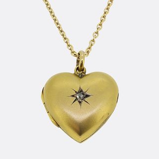 18k & 15K Victorian Diamond Love Heart Locket Necklace