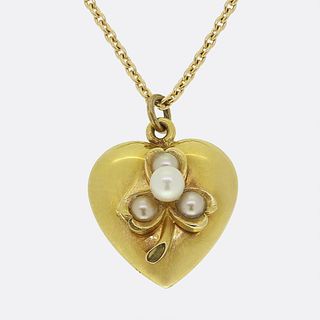 18k Victorian Pearl Heart Pendant Necklace