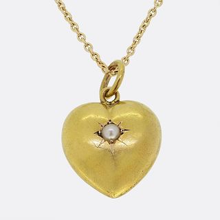 18k & 15k  Victorian Pearl Heart Pendant Necklace