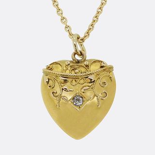 18k Victorian Diamond Heart Pendant Necklace