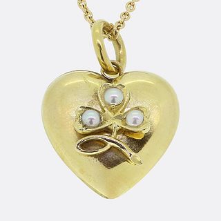 18ct & 15ct Victorian Pearl Heart Pendant Necklace