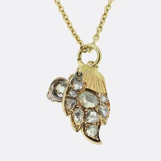 18ct & 15ct Victorian Diamond Leaf Pendant Necklace