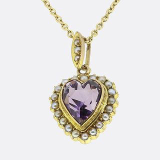 18ct & 15ct Victorian Amethyst and Pearl Heart Pendant Necklace