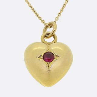 18k Victorian Ruby Heart Pendant Necklace