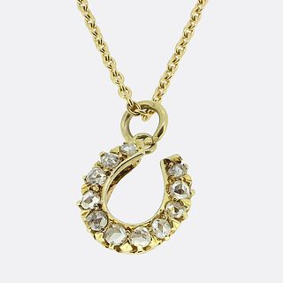18ct & 15ct Victorian Diamond Horseshoe Pendant Necklace