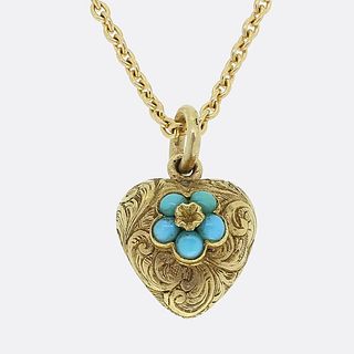18ct & 15ct Victorian Turquoise Heart Locket Necklace