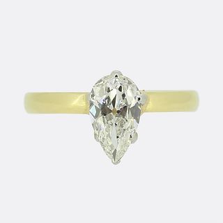 18k 1.20 Carat Pear Cut Diamond Solitaire Ring