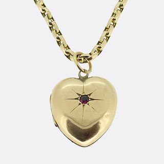 9ct Antique Ruby Love Heart Locket Necklace