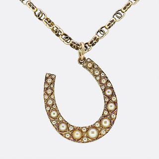 15ct & 9ct Edwardian Pearl Horseshoe Necklace