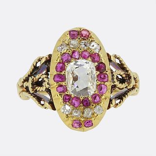 18k Antique French Diamond and Ruby Ring