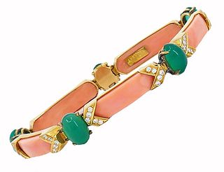 Vintage Van Cleef & Arpels Bracelet Gold Coral Gemstones