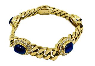 Vintage Gold Chain Bracelet Curb Link Sapphire French