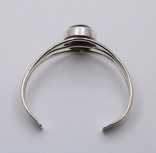 Vintage Onyx 925 Sterling Silver Bangle Cuff Bracelet