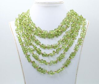 Vintage Beaded Peridot Yellow Gold Layered Necklace
