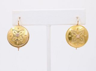 Victorian Flower Yellow Rose Gold Dangle Earrings