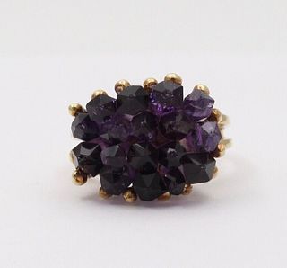 Vintage Geometric Icicle Amethyst Yellow Gold Ring