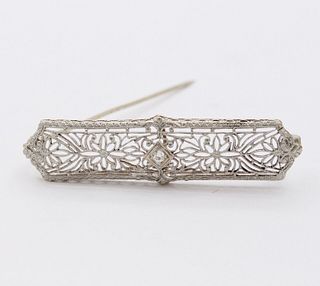 Art Deco White Gold Diamond Bar Pin Brooch