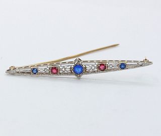 Art Deco Sapphires Rubies Bar Brooch Pin