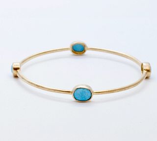 Vintage Ladies Turquoise Gold Vermeil Bangle Bracelet