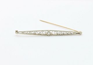 Art Deco White Gold Diamond Filigree Brooch