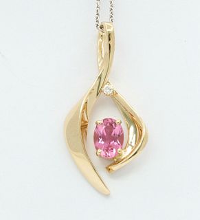 Musical Note Pink Topaz Diamond Pendant