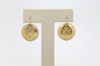 Antique Victorian Yellow Gold Flower Ladies Earrings