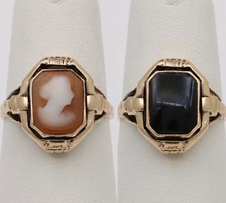 Antique Reversible Cameo and Onyx Yellow Gold Ring