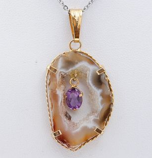 Vintage Agate Geode Crystal & Amethyst February Birthstone Pendant